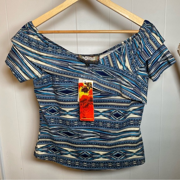 NWT Vintage Collection Cowboys and Indians Aztec 71185 Crossover Top Blue Multi - Picture 2 of 9